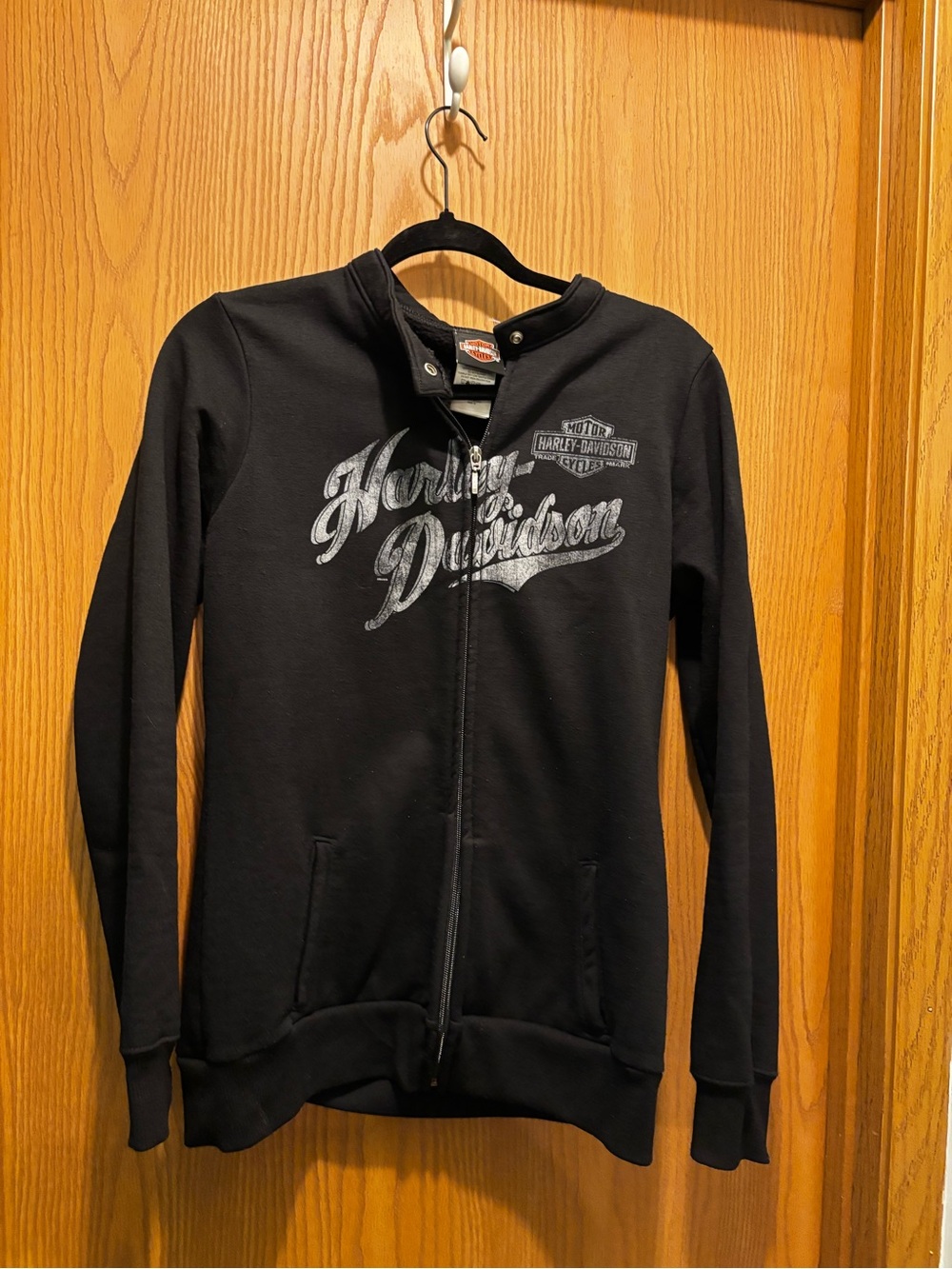 Harley‑Davidson Black Hoodie with Orange Logo Patch